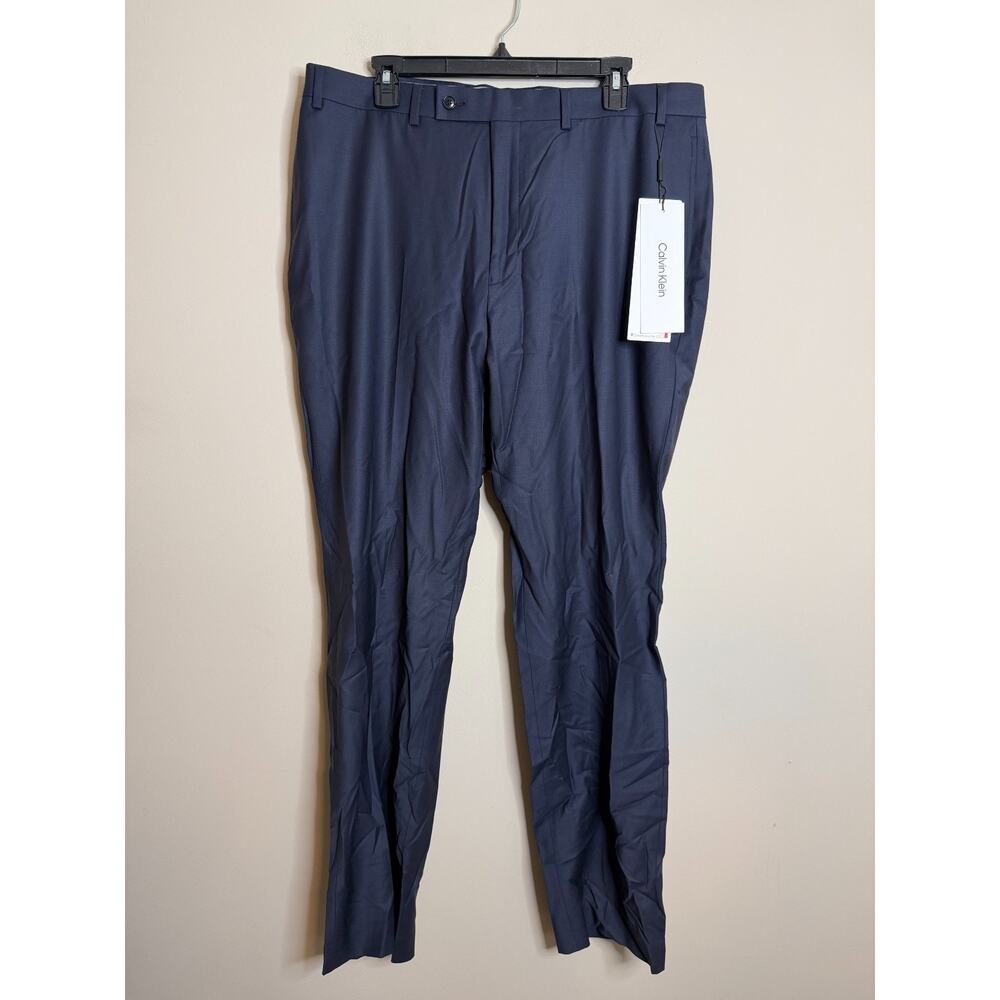 Calvin Klein Suit Pants Mens 38x32 Navy Stretch Wool Blend Slim Fit Tapered Leg